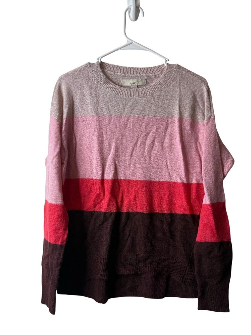 Loft Colorblock Striped Pullover Mohair Wool Blend Sweater